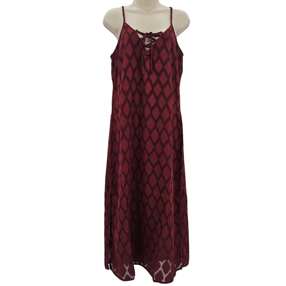 Band of the Free Womans size S Merlot Diamond Lace Front Midi Slip Dress NEW